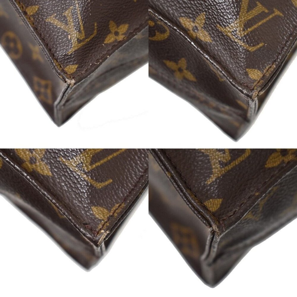LOUIS VUITTON Logo Sac Plat Hand Tote Bag Monogram Leather Brown - Picture 7 of 15